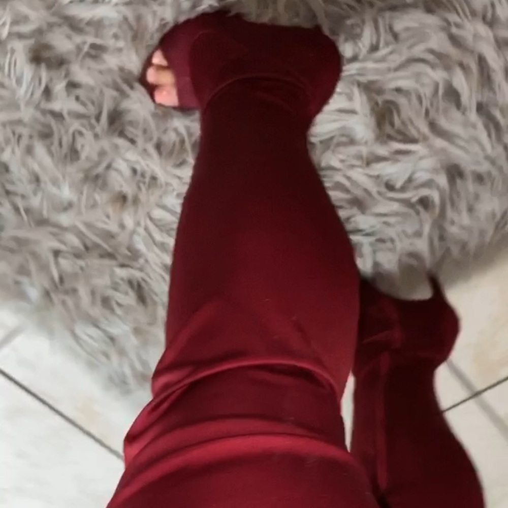 Maroon thigh high boots